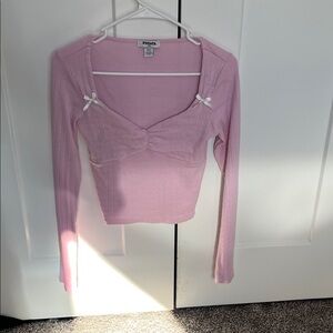 RSQ Light Pink Long Sleeve Top with Bow Accents